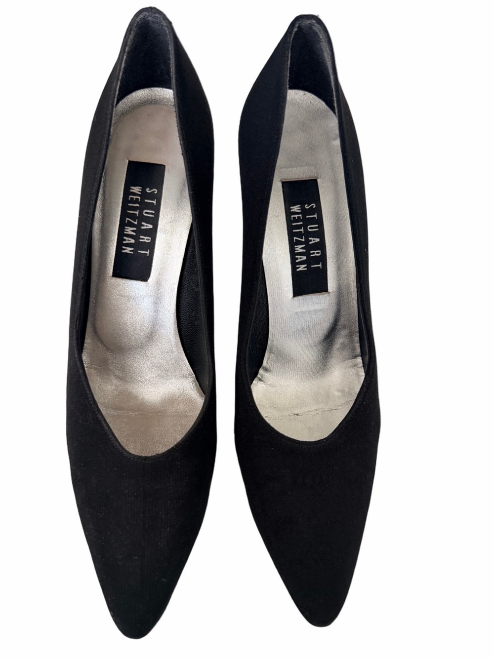 Stuart Weitzman Black Fabric Pointed Toe Kitten Heel Pumps Women’s Size 8 narrow